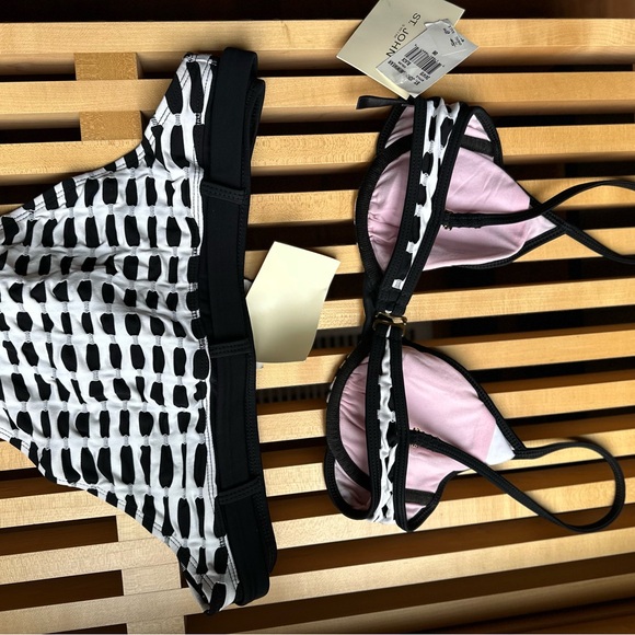 NWT St John Black And White Retro Style Gold Hardware Bikinii 6 top 8 bottom - Picture 6 of 8